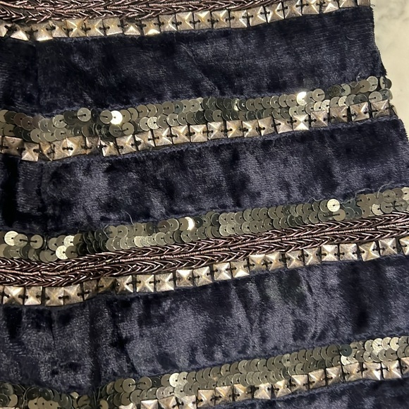 Gryphon. Blue Velvet, Sequin, and Studs. Mini Skirt.  S - Picture 2 of 8